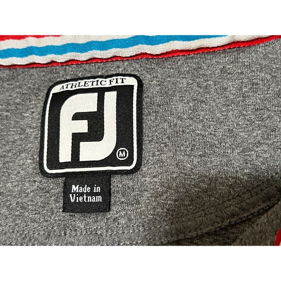 FootJoy Titleist Patch Golf Polo Gray Red Stripe Stretch Mens M Performance - Picture 9 of 16